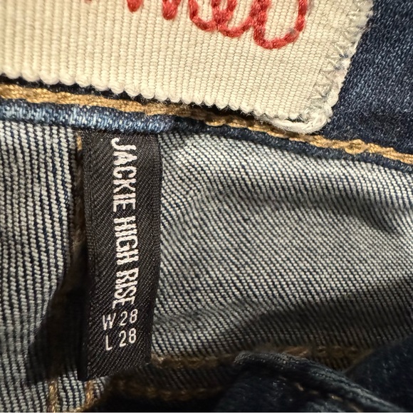 Driftwood Jackie High Rise Stylish Blue Denim Jeans with Patterned Trim Size 28 - Picture 6 of 8